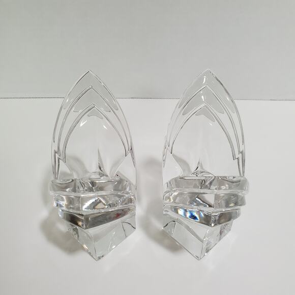 Mikasa Candle Holders Pair Taper Lead Crystal Art Deco Style 1990s Tulip Germany - Picture 12 of 16